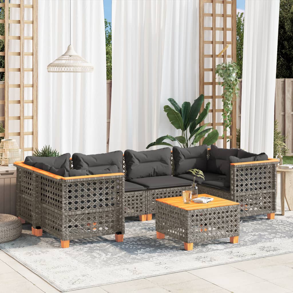 vidaXL 7-tlg. Garten-Sofagarnitur mit Kissen Grau Poly Rattan