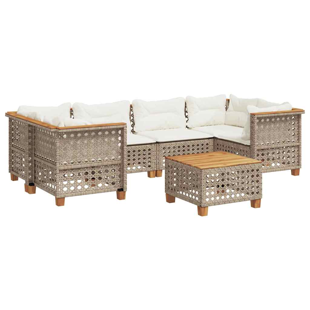 Thumbnail - vidaXL 7-tlg. Garten-Sofagarnitur mit Kissen Beige Poly Rattan