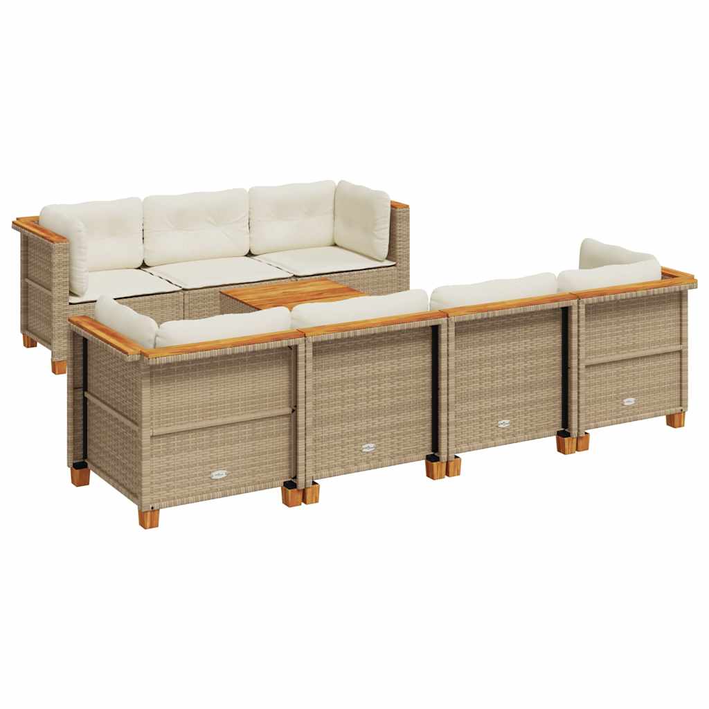Thumbnail - vidaXL 8-tlg. Garten-Sofagarnitur mit Kissen Beige Poly Rattan