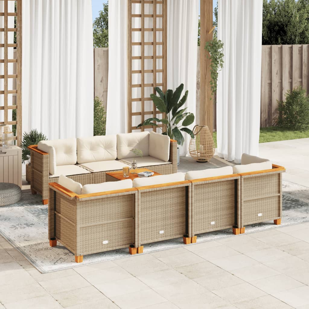 vidaXL 8-tlg. Garten-Sofagarnitur mit Kissen Beige Poly Rattan