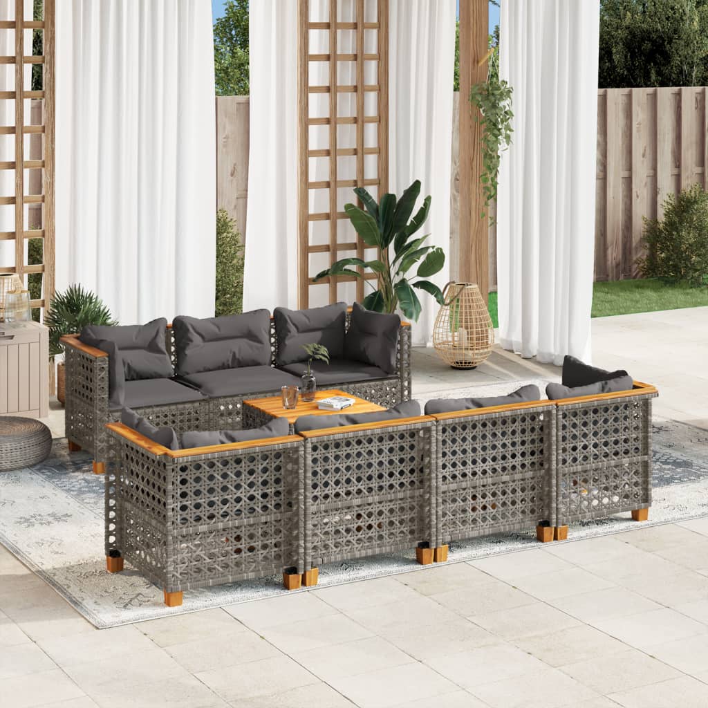 vidaXL 8-tlg. Garten-Sofagarnitur mit Kissen Grau Poly Rattan