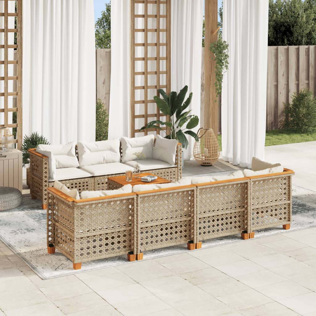 vidaXL 8-tlg. Garten-Sofagarnitur mit Kissen Beige Poly Rattan