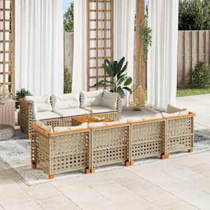 Vrtna sedežna garnitura 8-delna z blazinami bež poli ratan