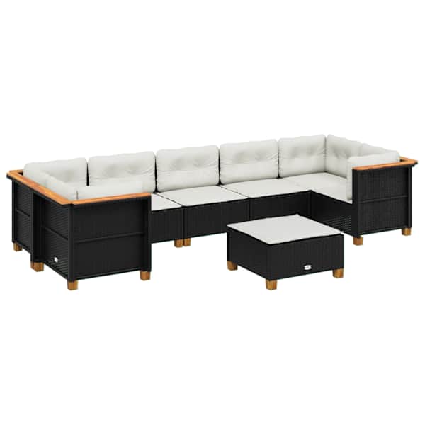vidaXL 8-osaline aiadiivani komplekt patjadega, must, pol&uuml;rotang