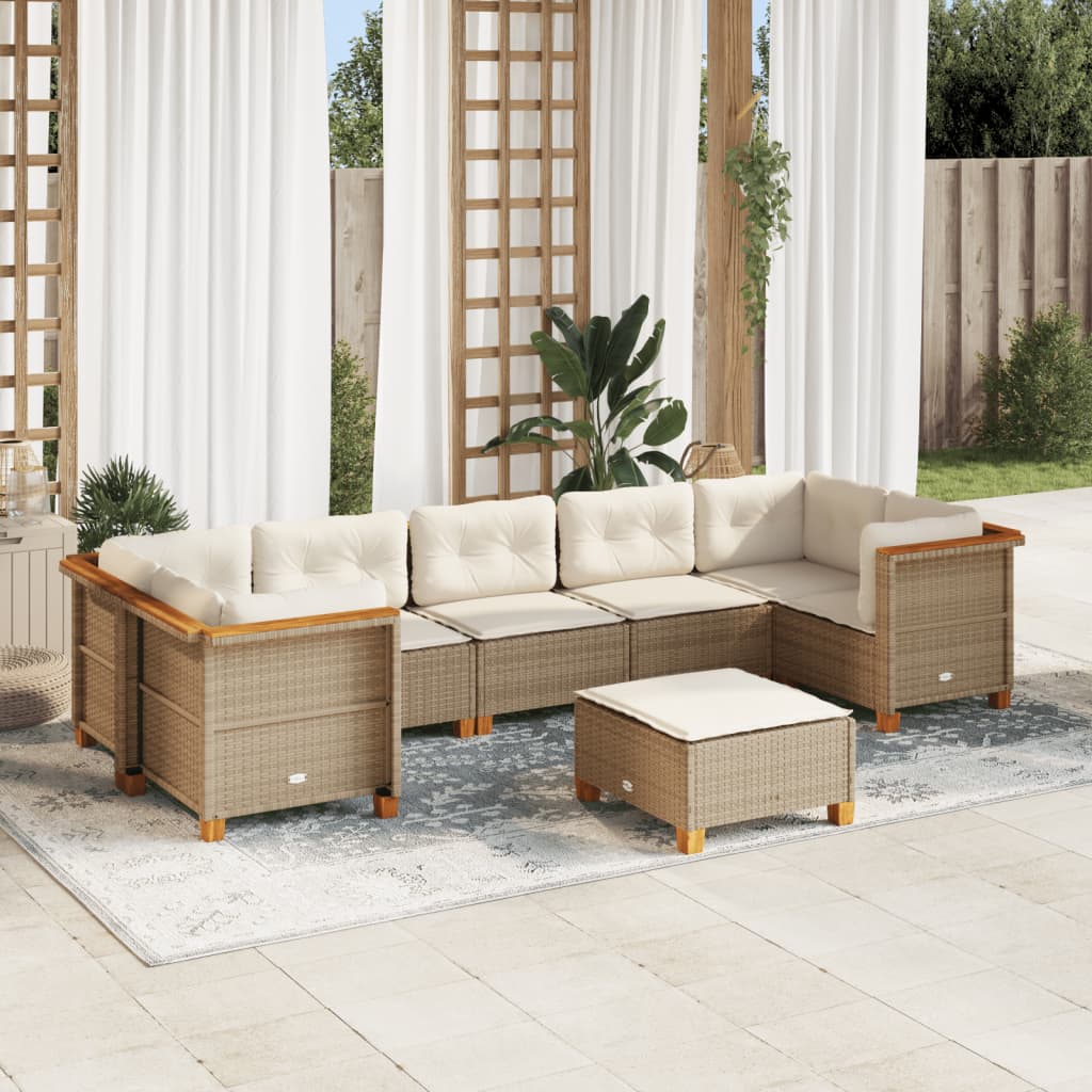 vidaXL 8-tlg. Garten-Sofagarnitur mit Kissen Beige Poly Rattan