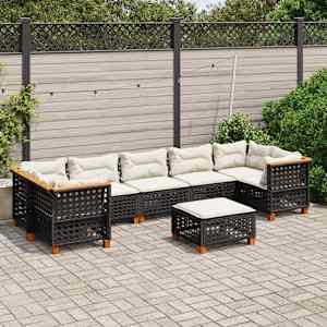 Vrtna sedežna garnitura 8-delna z blazinami črn poli ratan