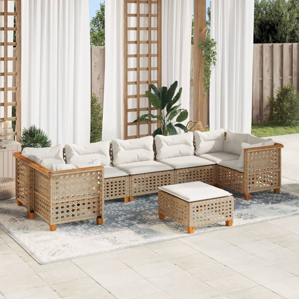 vidaXL 8-tlg. Garten-Sofagarnitur mit Kissen Beige Poly Rattan