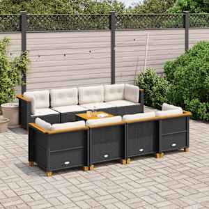 Vrtna sedežna garnitura 9-delna z blazinami črn poli ratan