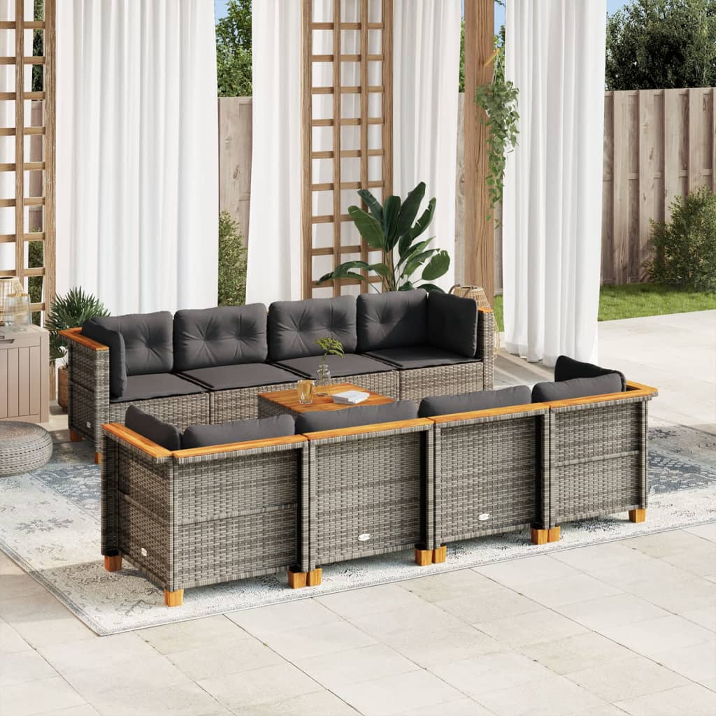 vidaXL 9-tlg. Garten-Sofagarnitur mit Kissen Grau Poly Rattan