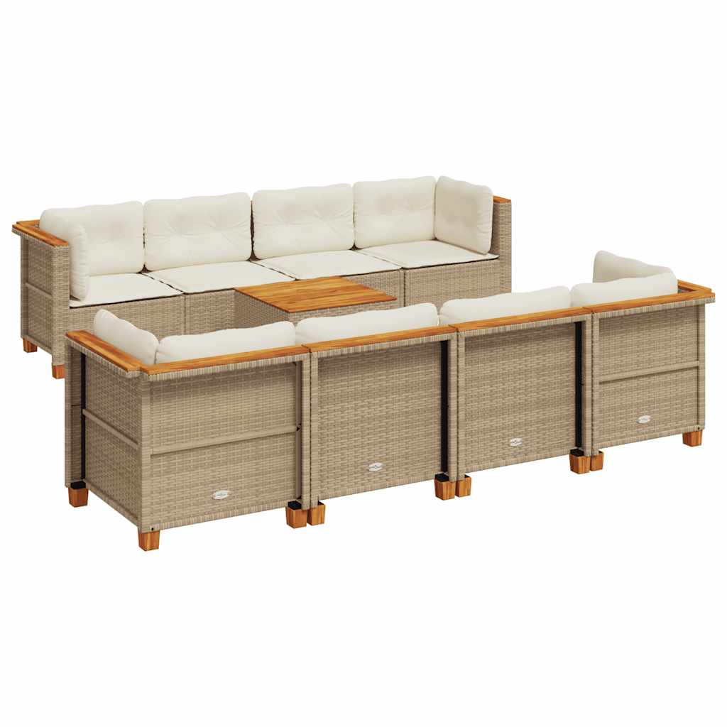 Thumbnail - vidaXL 9-tlg. Garten-Sofagarnitur mit Kissen Beige Poly Rattan