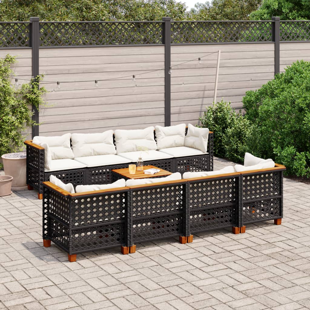 vidaXL 9-tlg. Garten-Sofagarnitur mit Kissen Schwarz Poly Rattan