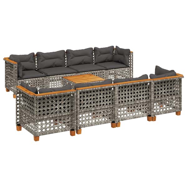 vidaXL 9-osaline aiadiivani komplekt patjadega, hall, pol&uuml;rotang