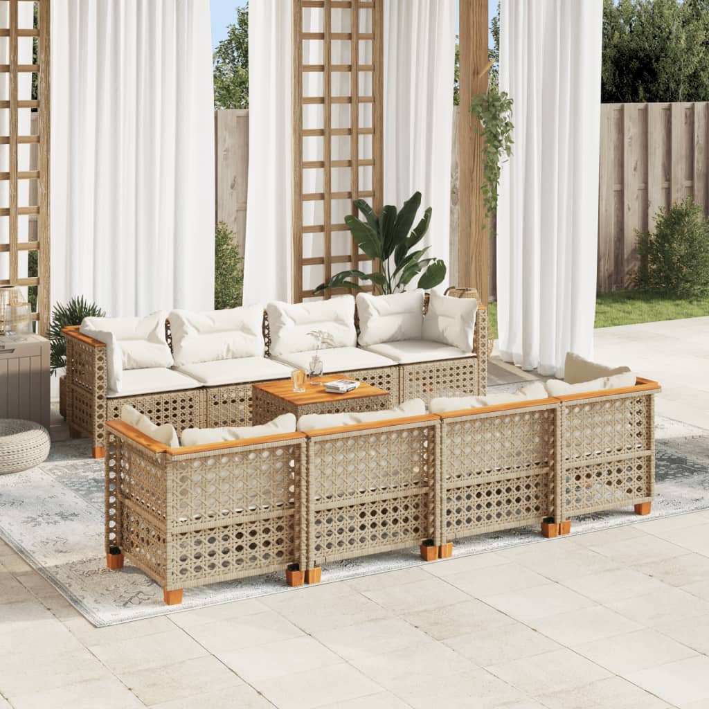 vidaXL 9-tlg. Garten-Sofagarnitur mit Kissen Beige Poly Rattan