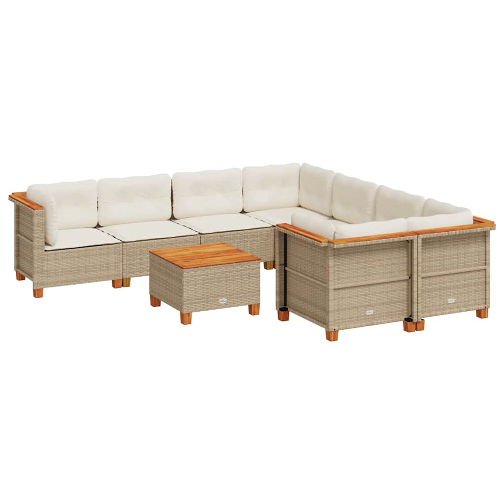 Thumbnail - vidaXL 9-tlg. Garten-Sofagarnitur mit Kissen Beige Poly Rattan