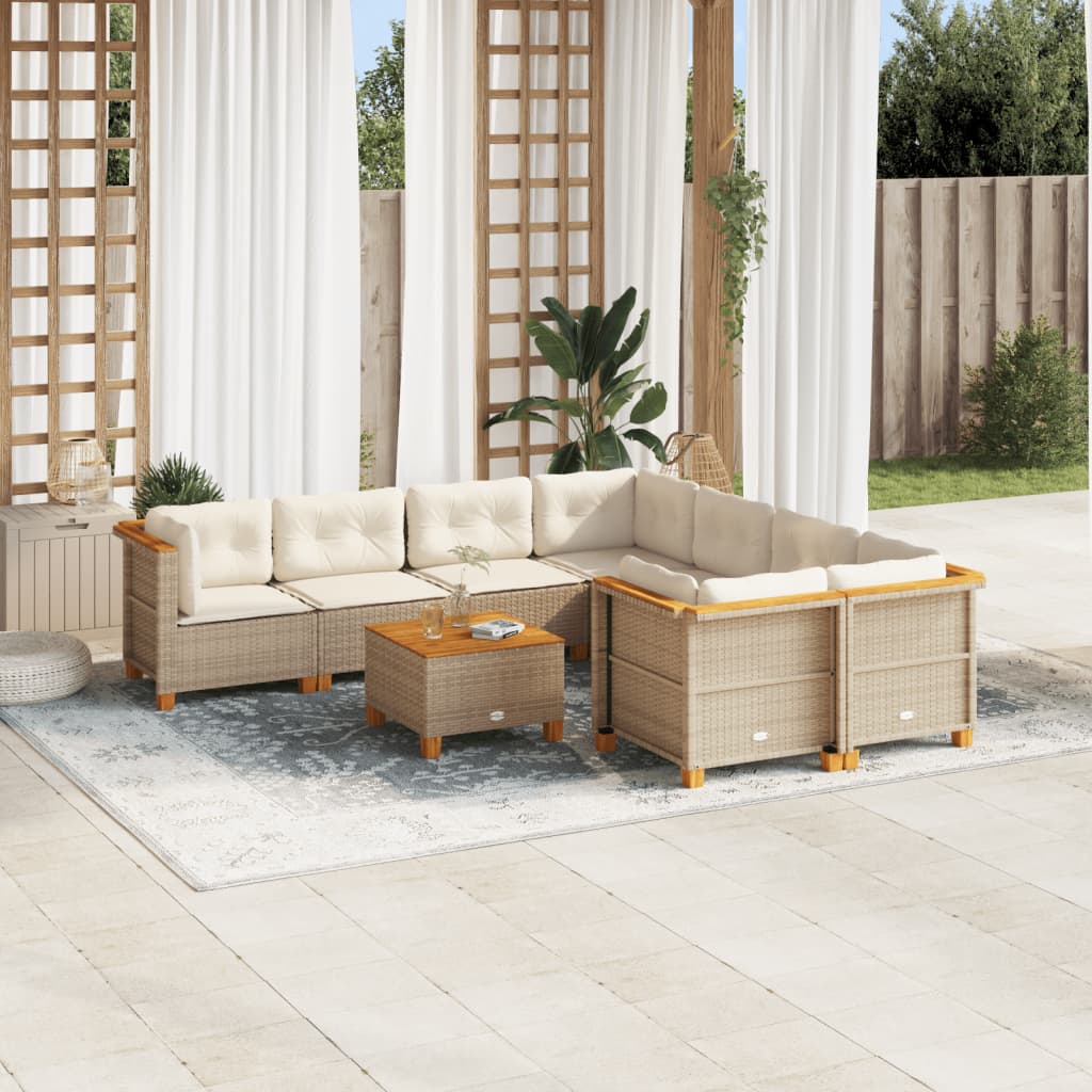 vidaXL 9-tlg. Garten-Sofagarnitur mit Kissen Beige Poly Rattan