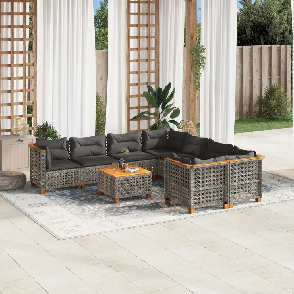 vidaXL 9-tlg. Garten-Sofagarnitur mit Kissen Grau Poly Rattan