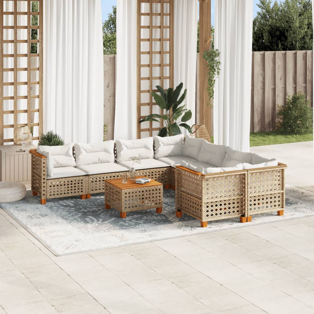 vidaXL 9-tlg. Garten-Sofagarnitur mit Kissen Beige Poly Rattan