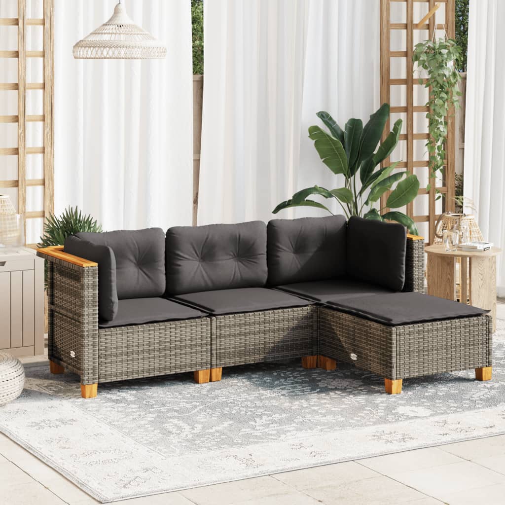 vidaXL 4-tlg. Garten-Sofagarnitur mit Kissen Grau Poly Rattan