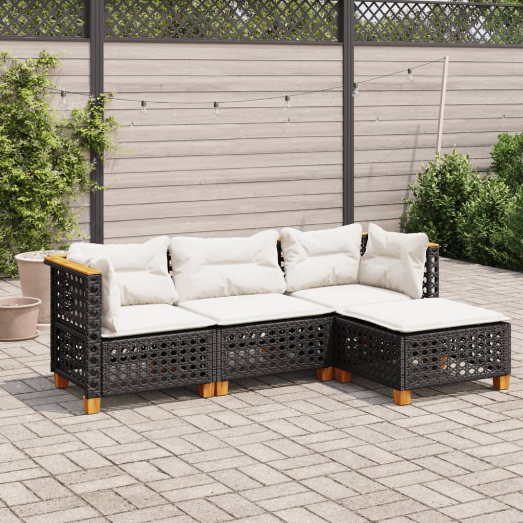 vidaXL 4-tlg. Garten-Sofagarnitur mit Kissen Schwarz Poly Rattan