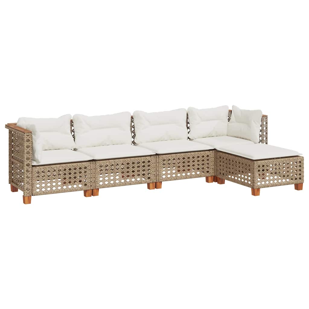 Thumbnail - vidaXL 5-tlg. Garten-Sofagarnitur mit Kissen Beige Poly Rattan