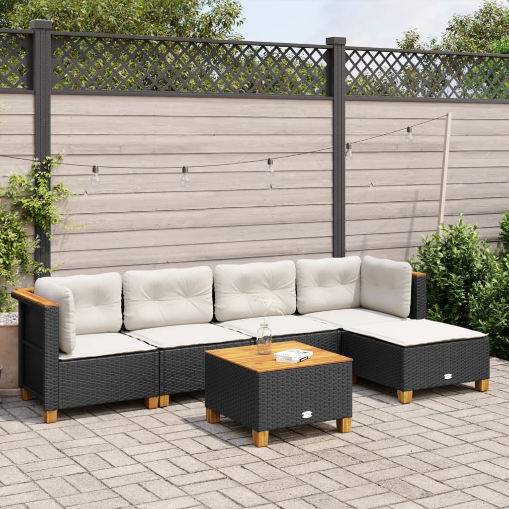 vidaXL 6-tlg. Garten-Sofagarnitur mit Kissen Schwarz Poly Rattan