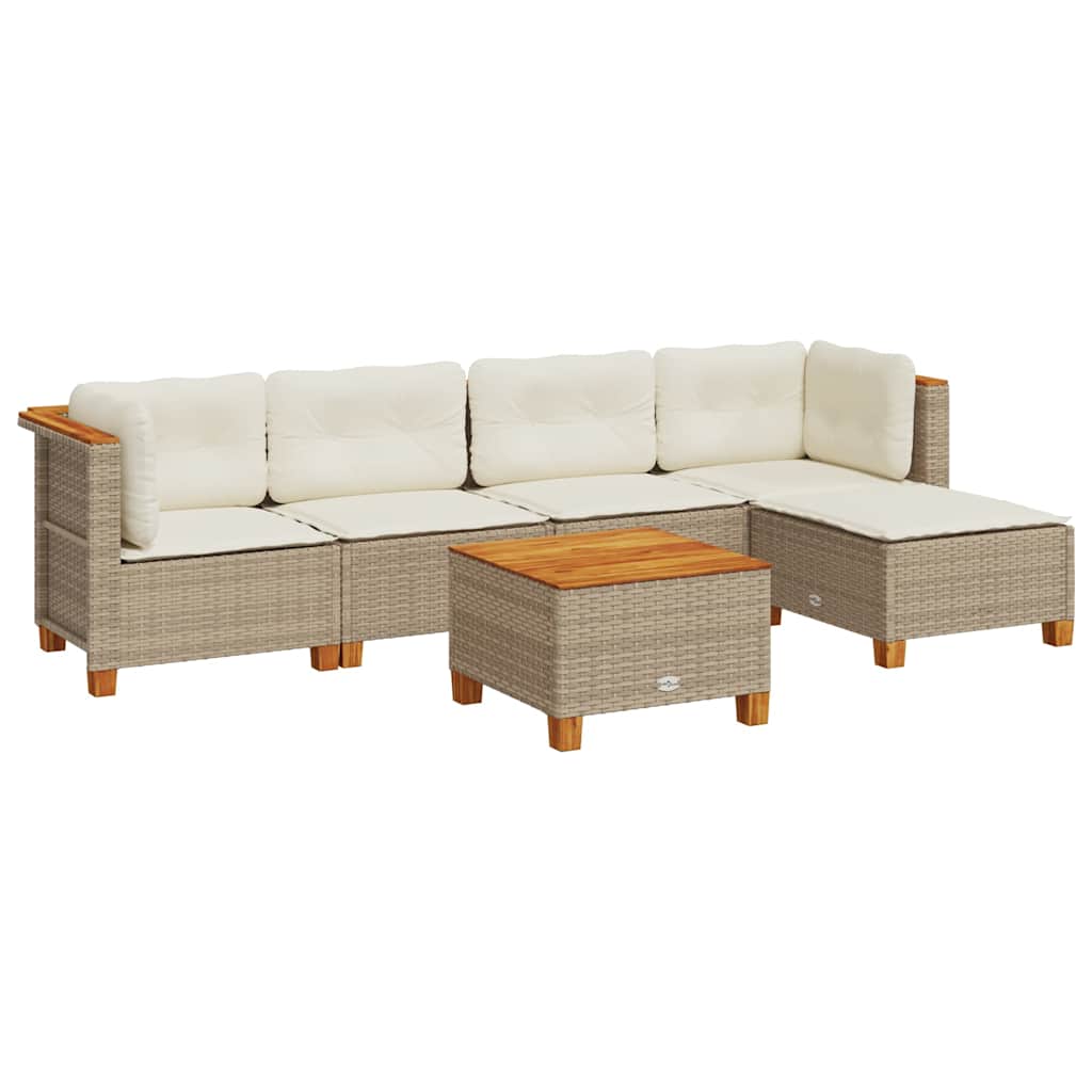 Thumbnail - vidaXL 6-tlg. Garten-Sofagarnitur mit Kissen Beige Poly Rattan