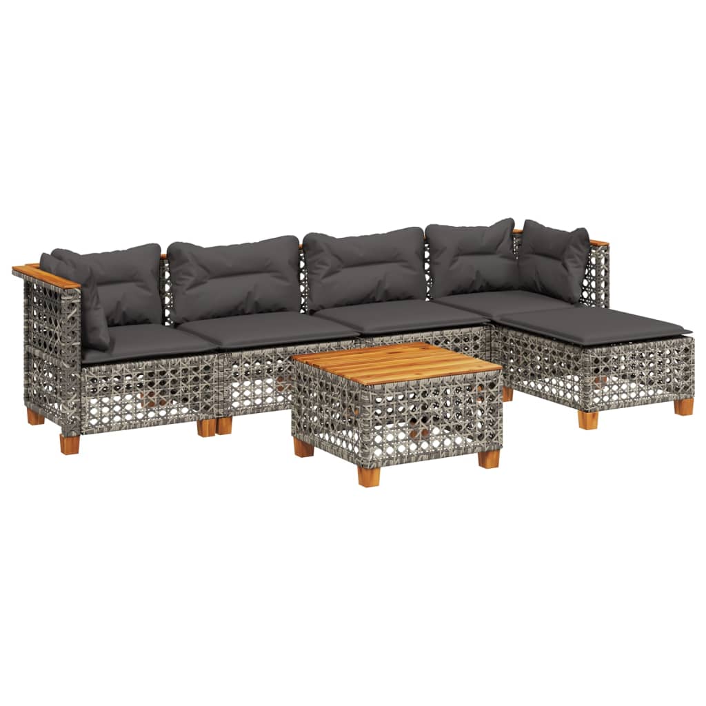 Thumbnail - vidaXL 6-tlg. Garten-Sofagarnitur mit Kissen Grau Poly Rattan