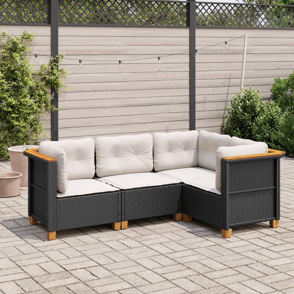 vidaXL 4-tlg. Garten-Sofagarnitur mit Kissen Schwarz Poly Rattan