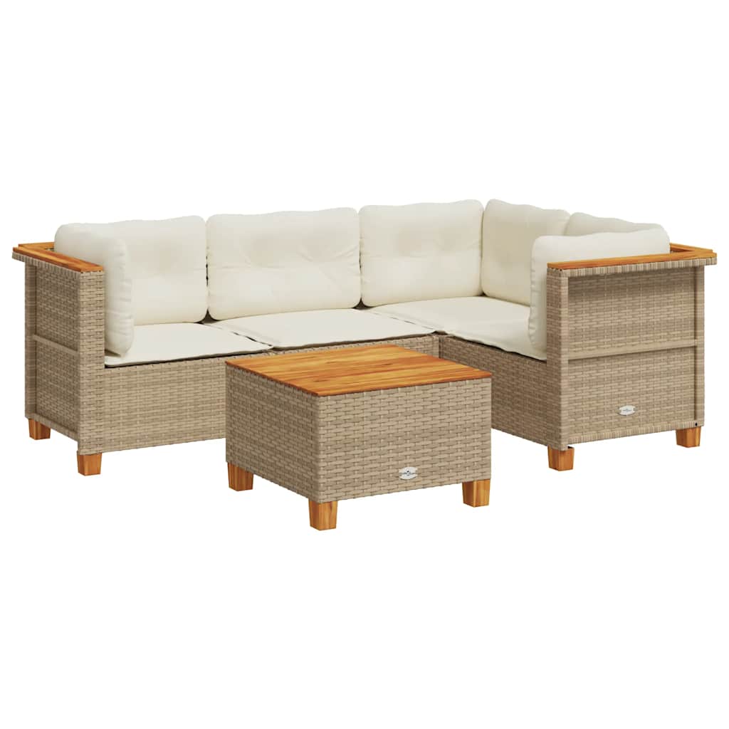 Thumbnail - vidaXL 5-tlg. Garten-Sofagarnitur mit Kissen Beige Poly Rattan