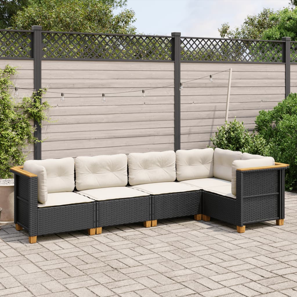 vidaXL 5-tlg. Garten-Sofagarnitur mit Kissen Schwarz Poly Rattan