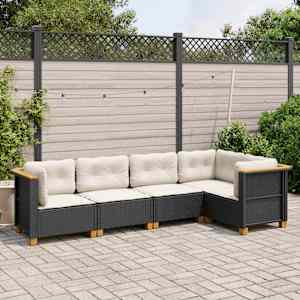 Vrtna sedežna garnitura 5-delna z blazinami črn poli ratan