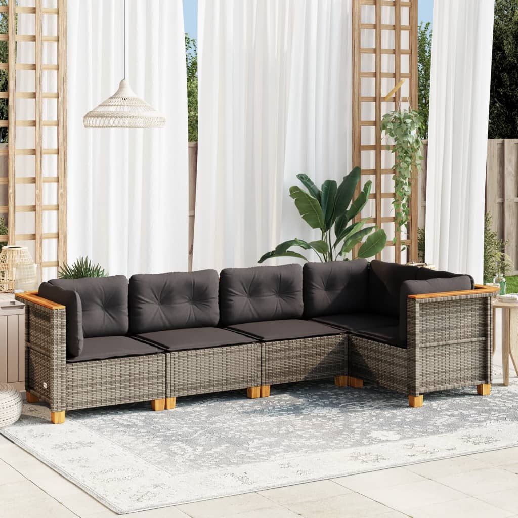 vidaXL 5-tlg. Garten-Sofagarnitur mit Kissen Grau Poly Rattan