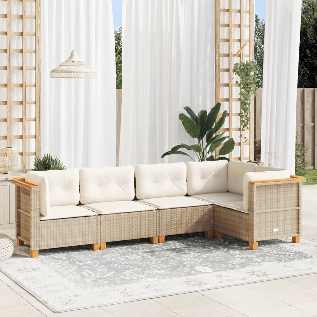 vidaXL 5-tlg. Garten-Sofagarnitur mit Kissen Beige Poly Rattan