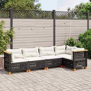 Vrtna sedežna garnitura 5-delna z blazinami črn poli ratan