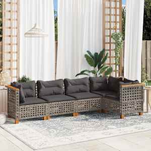 Vrtna sedežna garnitura 5-delna z blazinami siv poli ratan