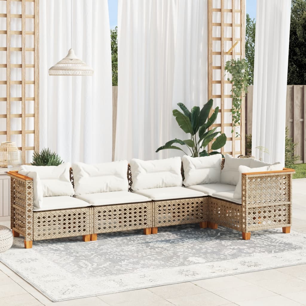 vidaXL 5-tlg. Garten-Sofagarnitur mit Kissen Beige Poly Rattan