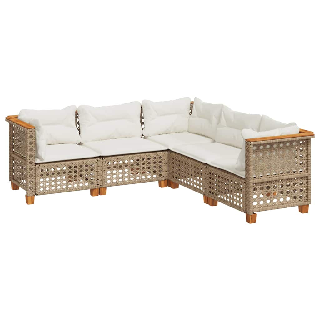 Thumbnail - vidaXL 5-tlg. Garten-Sofagarnitur mit Kissen Beige Poly Rattan