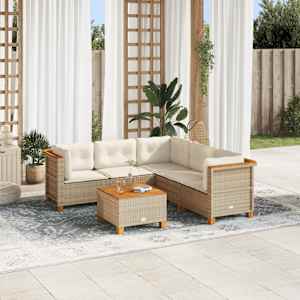 Vrtna sedežna garnitura 6-delna z blazinami bež poli ratan