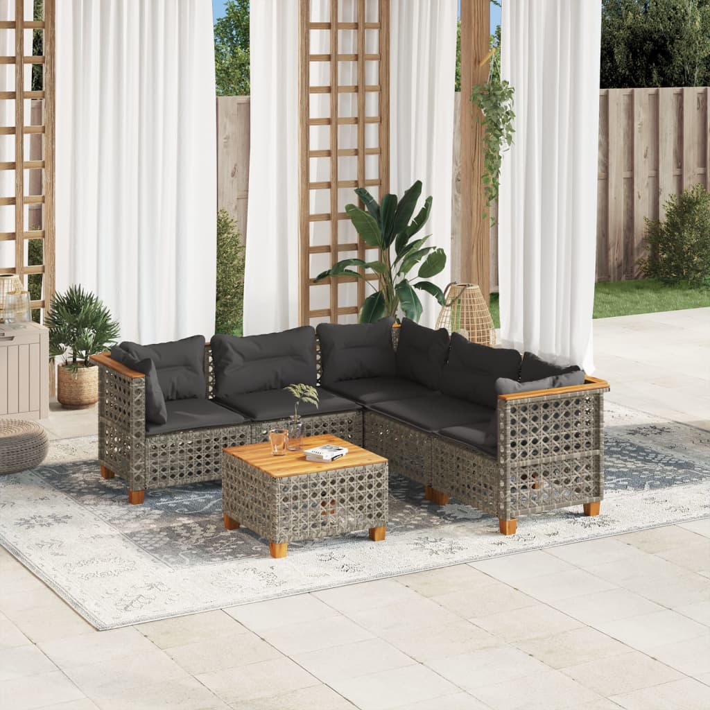 vidaXL 6-tlg. Garten-Sofagarnitur mit Kissen Grau Poly Rattan