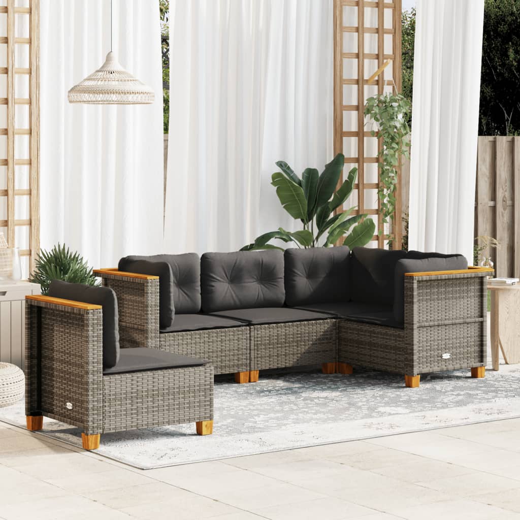 vidaXL 5-tlg. Garten-Sofagarnitur mit Kissen Grau Poly Rattan