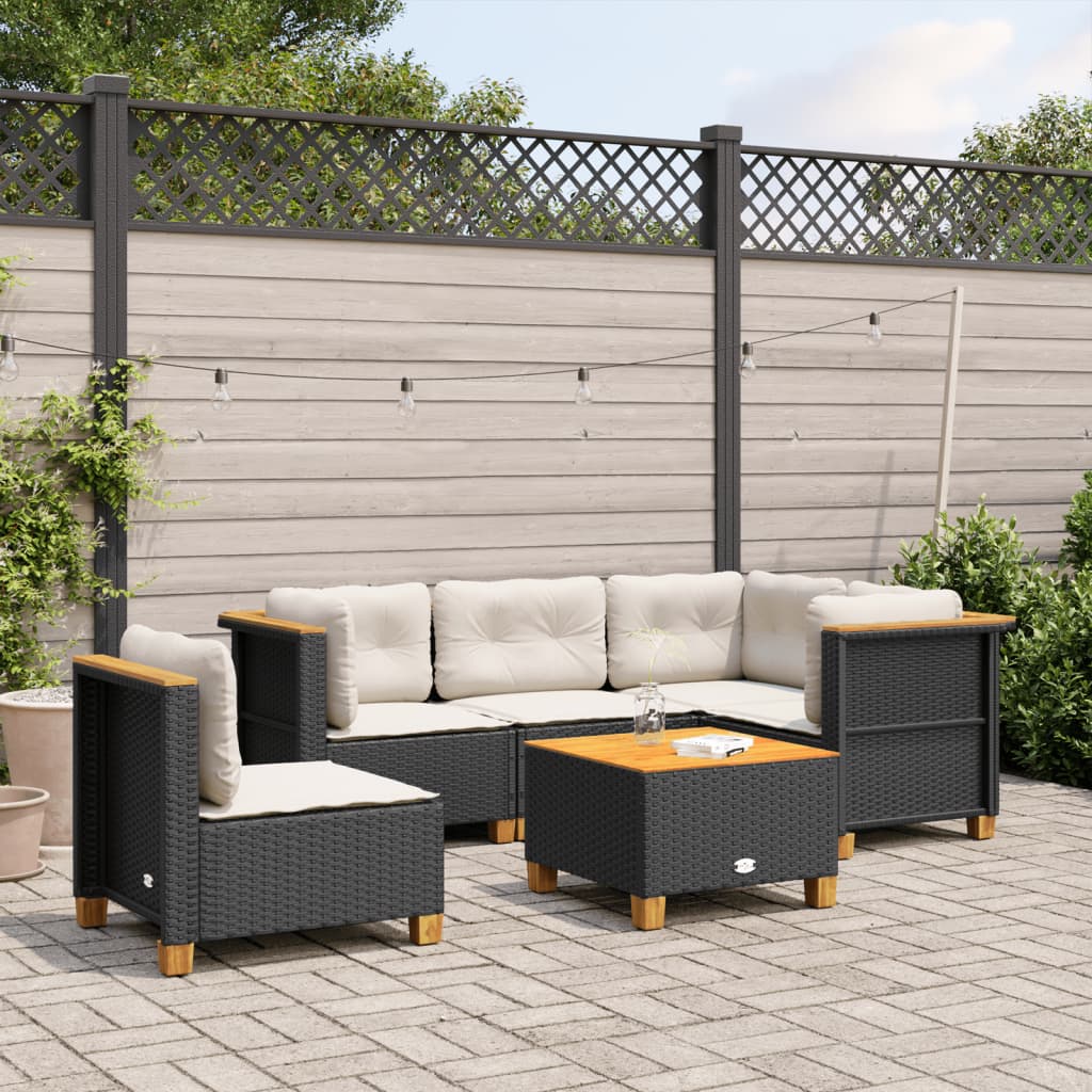 vidaXL 6-tlg. Garten-Sofagarnitur mit Kissen Schwarz Poly Rattan