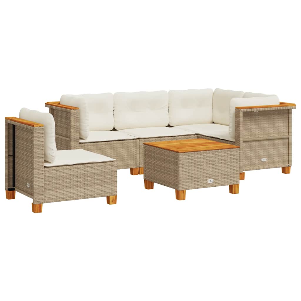 Thumbnail - vidaXL 6-tlg. Garten-Sofagarnitur mit Kissen Beige Poly Rattan