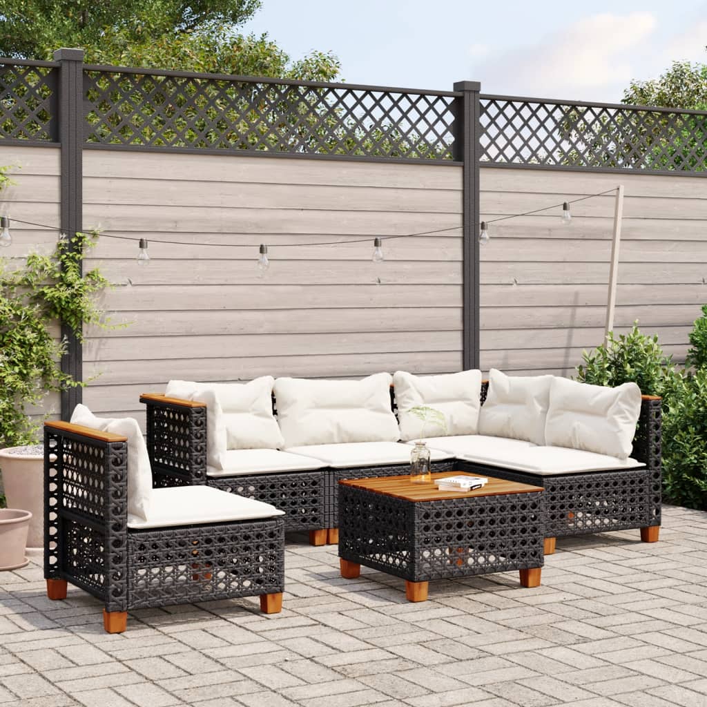 vidaXL 6-tlg. Garten-Sofagarnitur mit Kissen Schwarz Poly Rattan