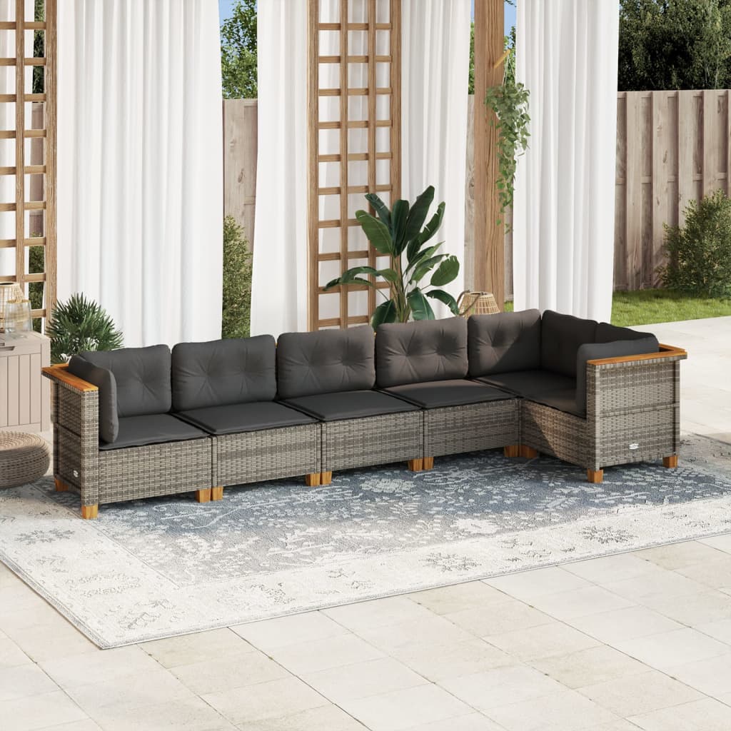 vidaXL 6-tlg. Garten-Sofagarnitur mit Kissen Grau Poly Rattan