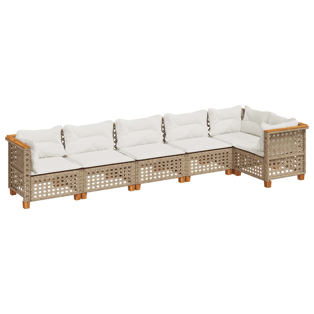 Thumbnail - vidaXL 6-tlg. Garten-Sofagarnitur mit Kissen Beige Poly Rattan