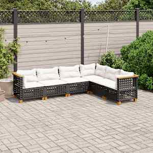 Vrtna sedežna garnitura 6-delna z blazinami črna poli ratan