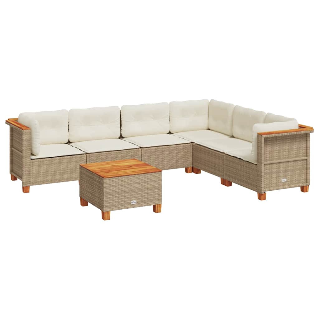 Thumbnail - vidaXL 7-tlg. Garten-Sofagarnitur mit Kissen Beige Poly Rattan