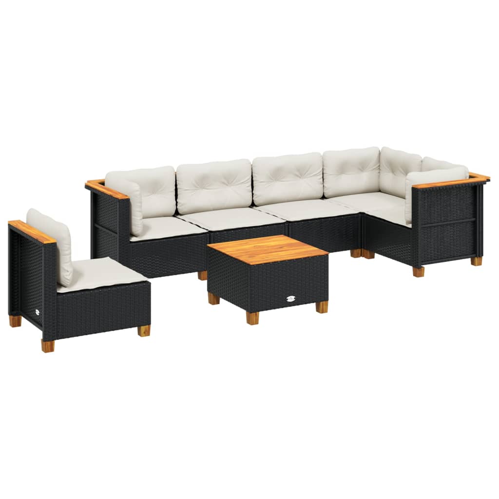 Thumbnail - vidaXL 7-tlg. Garten-Sofagarnitur mit Kissen Schwarz Poly Rattan