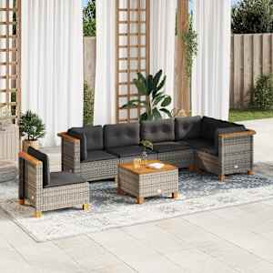 Vrtna sedežna garnitura 7-delna z blazinami siv poli ratan