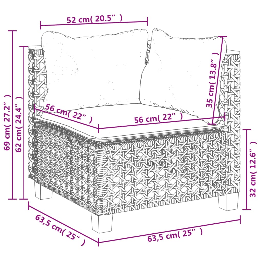 Zestaw wypoczynkowy rattan PE 63,5x63,5x62 szary; 110 kg; UV; akacja; modułowy; łatwy cz.